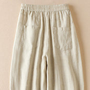 Buddha Stones Summer Plain Casual 7-8 Length Wood ear Women's Cotton Linen Harem Pants With Pockets