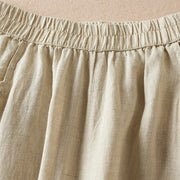 Buddha Stones Summer Plain Casual 7-8 Length Wood ear Women's Cotton Linen Harem Pants With Pockets