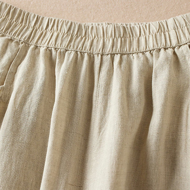 Buddha Stones Summer Plain Casual 7-8 Length Wood ear Women's Cotton Linen Harem Pants With Pockets