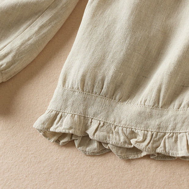Buddha Stones Summer Plain Casual 7-8 Length Wood ear Women's Cotton Linen Harem Pants With Pockets