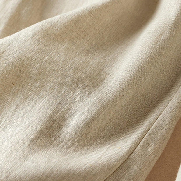 Buddha Stones Summer Plain Casual 7-8 Length Wood ear Women's Cotton Linen Harem Pants With Pockets