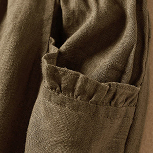 Buddha Stones Summer Plain Casual 7-8 Length Wood ear Women's Cotton Linen Harem Pants With Pockets