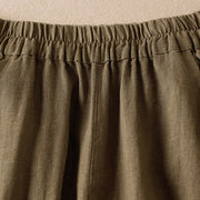 Buddha Stones Summer Plain Casual 7-8 Length Wood ear Women's Cotton Linen Harem Pants With Pockets