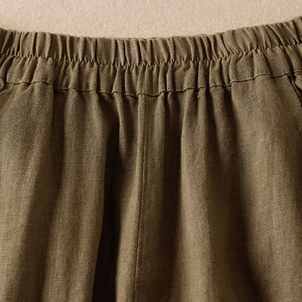 Buddha Stones Summer Plain Casual 7-8 Length Wood ear Women's Cotton Linen Harem Pants With Pockets