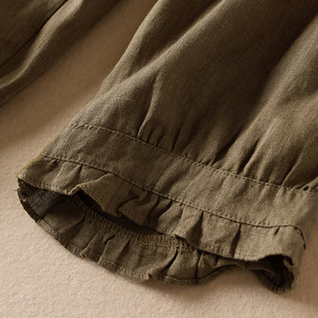 Buddha Stones Summer Plain Casual 7-8 Length Wood ear Women's Cotton Linen Harem Pants With Pockets