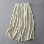 Buddha Stones Casual Plain Loose 7-8 Length Women's Polyester Wide Leg Pants With Pockets