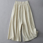 Buddha Stones Casual Plain Loose 7-8 Length Women's Polyester Wide Leg Pants With Pockets