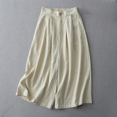 Buddha Stones Casual Plain Loose 7-8 Length Women's Polyester Wide Leg Pants With Pockets
