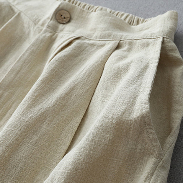 Buddha Stones Casual Plain Loose 7-8 Length Women's Polyester Wide Leg Pants With Pockets