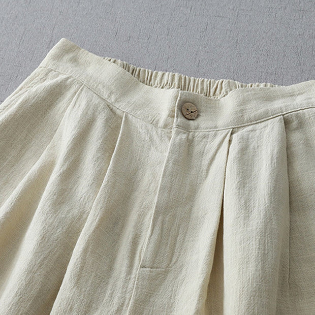 Buddha Stones Casual Plain Loose 7-8 Length Women's Polyester Wide Leg Pants With Pockets