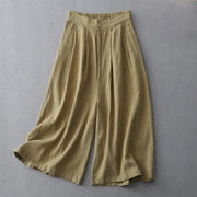 Buddha Stones Casual Plain Loose 7-8 Length Women's Polyester Wide Leg Pants With Pockets