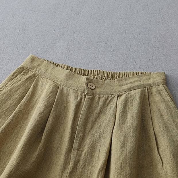 Buddha Stones Casual Plain Loose 7-8 Length Women's Polyester Wide Leg Pants With Pockets