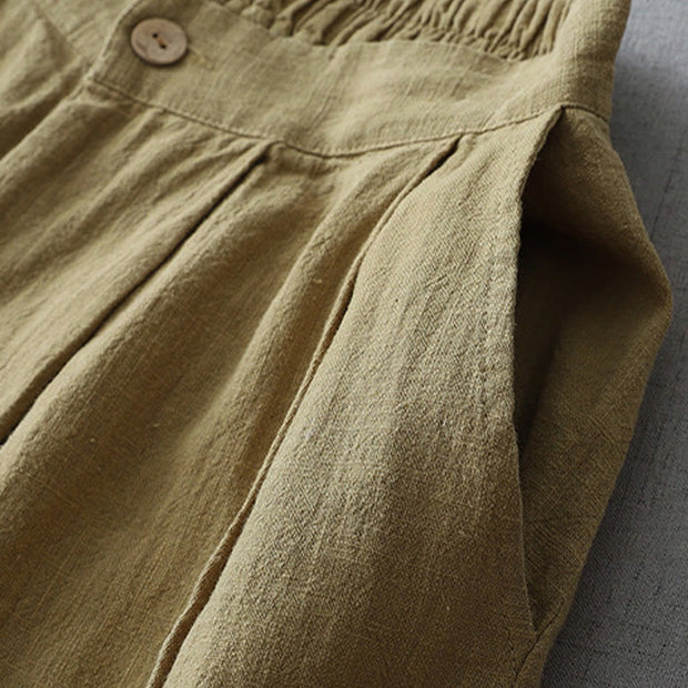 Buddha Stones Casual Plain Loose 7-8 Length Women's Polyester Wide Leg Pants With Pockets