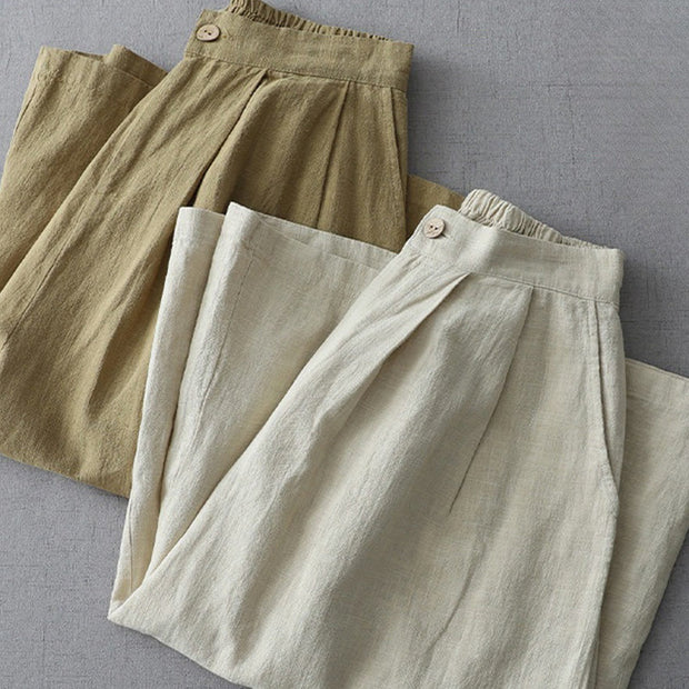 Buddha Stones Casual Plain Loose 7-8 Length Women's Polyester Wide Leg Pants With Pockets