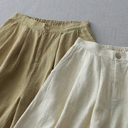 Buddha Stones Casual Plain Loose 7-8 Length Women's Polyester Wide Leg Pants With Pockets