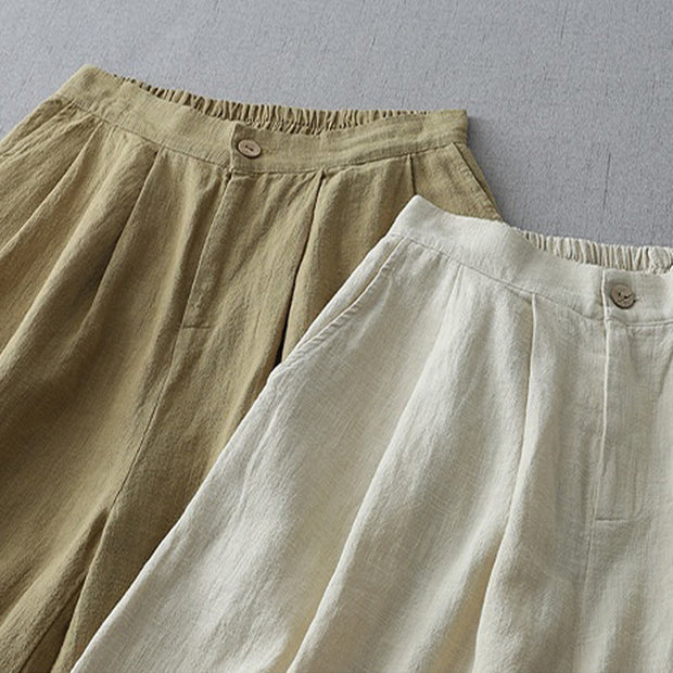 Buddha Stones Casual Plain Loose 7-8 Length Women's Polyester Wide Leg Pants With Pockets