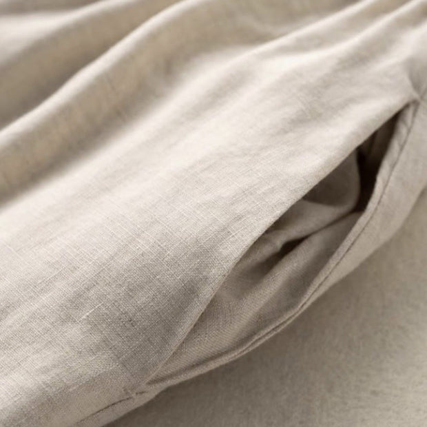Buddha Stones Summer Casual Plain Cotton Linen 7-8 Length Women's Elastic Waist  Wide Leg Pants With Pockets