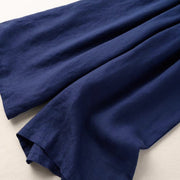 Buddha Stones Summer Casual Plain Cotton Linen 7-8 Length Women's Elastic Waist  Wide Leg Pants With Pockets
