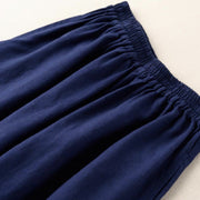 Buddha Stones Summer Casual Plain Cotton Linen 7-8 Length Women's Elastic Waist  Wide Leg Pants With Pockets