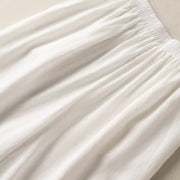 Buddha Stones Summer Casual Plain Cotton Linen 7-8 Length Women's Elastic Waist  Wide Leg Pants With Pockets