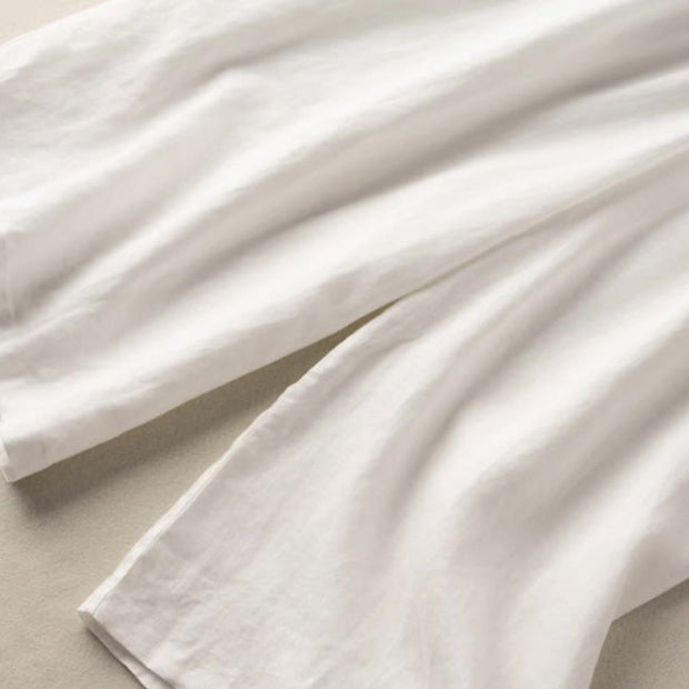 Buddha Stones Summer Casual Plain Cotton Linen 7-8 Length Women's Elastic Waist  Wide Leg Pants With Pockets