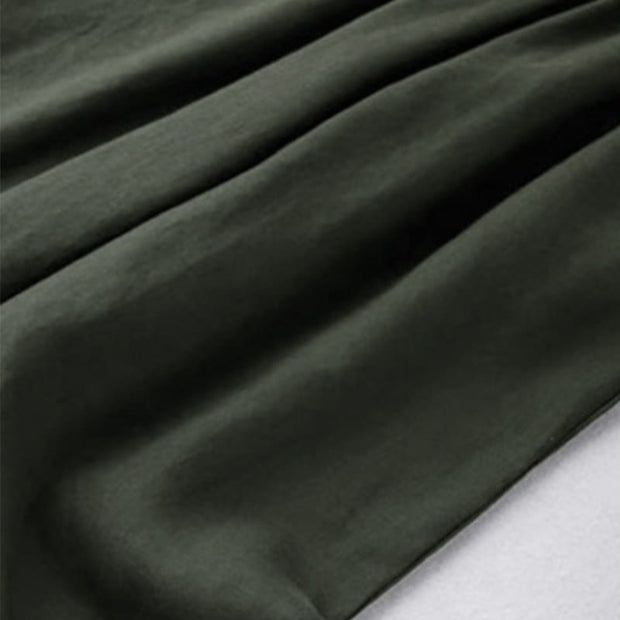 Buddha Stones Summer Casual Plain Cotton Linen 7-8 Length Women's Elastic Waist  Wide Leg Pants With Pockets