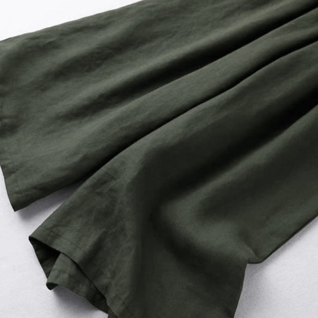 Buddha Stones Summer Casual Plain Cotton Linen 7-8 Length Women's Elastic Waist  Wide Leg Pants With Pockets