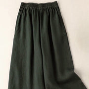 Buddha Stones Summer Casual Plain Cotton Linen 7-8 Length Women's Elastic Waist  Wide Leg Pants With Pockets