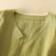 Buddha Stones Summer Casual Plain Women's V-neck Design Half Sleeve Cotton T-shirt