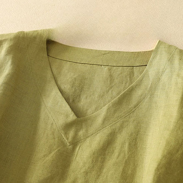 Buddha Stones Summer Casual Plain Women's V-neck Design Half Sleeve Cotton T-shirt