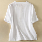Buddha Stones Summer Casual Plain Women's V-neck Design Half Sleeve Cotton T-shirt