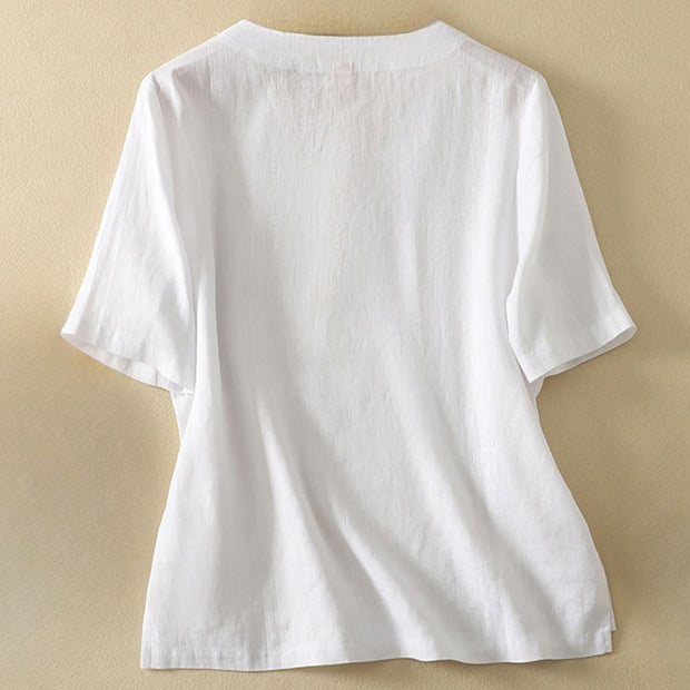 Buddha Stones Summer Casual Plain Women's V-neck Design Half Sleeve Cotton T-shirt
