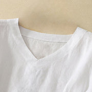 Buddha Stones Summer Casual Plain Women's V-neck Design Half Sleeve Cotton T-shirt