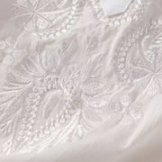 Buddha Stones Casual Women's Embroidered Flower Pattern Crew Neck Design Half Sleeve Cotton Linen Shirt