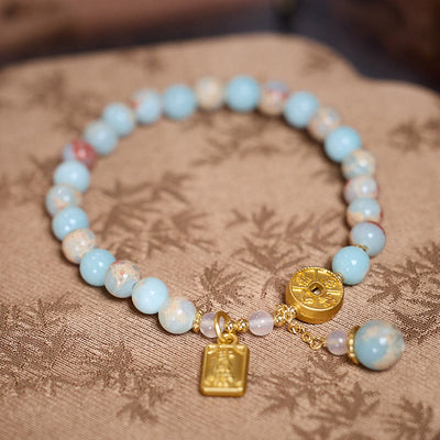 Buddha Stones Shoushan Stone Copper Coin Money From All Directions Wealth Bracelet