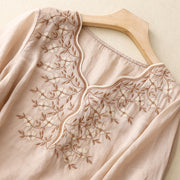 Buddha Stones Summer Casual Embroidered Flowers Women's V-neck Design Half Sleeve Acrylic T-shirt