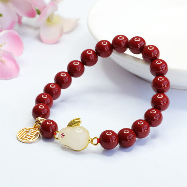 Buddha Stones Cinnabar Rabbit Bunny Fu Character Blessing Bracelet