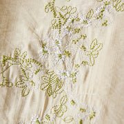 Buddha Stones Casual Women's Flowers Embroidery Pattern Frog-button Slanted Collar Design Three Quarter Sleeve Cotton Linen Shirt