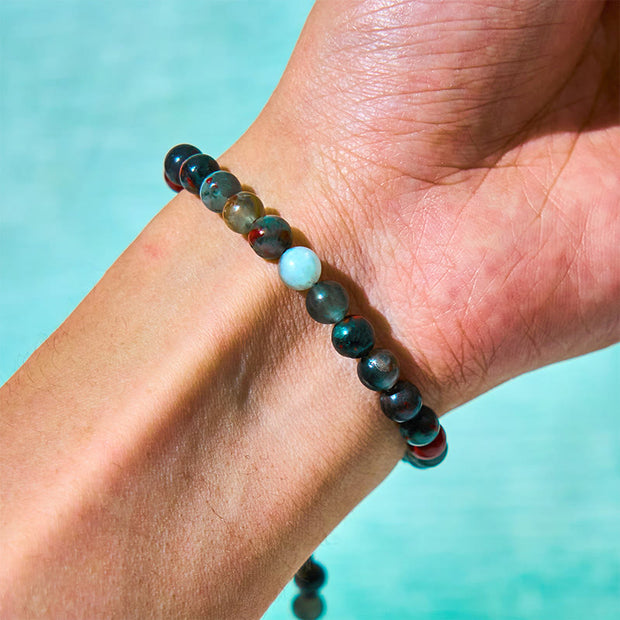 Buddha Stones 3Pcs Black Onyx Tiger Eye African Bloodstone Protection Support Set