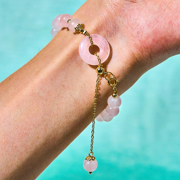 FREE Today: Warmth and Self-acceptance Natural Pink Crystal Beads Peace Buckle Bracelet