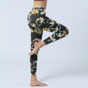 Buddha Stones Yellow White Flower Pattern Print Gym Leggings Women's Yoga Pants