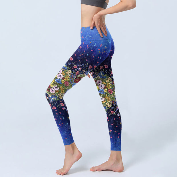 Buddha Stones Gradient Color Flower Pattern Print Gym Leggings Women's Yoga Pants