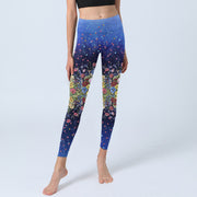 Buddha Stones Gradient Color Flower Pattern Print Gym Leggings Women's Yoga Pants