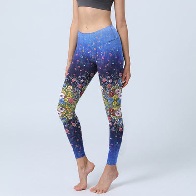 Buddha Stones Gradient Color Flower Pattern Print Gym Leggings Women's Yoga Pants
