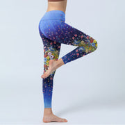 Buddha Stones Gradient Color Flower Pattern Print Gym Leggings Women's Yoga Pants