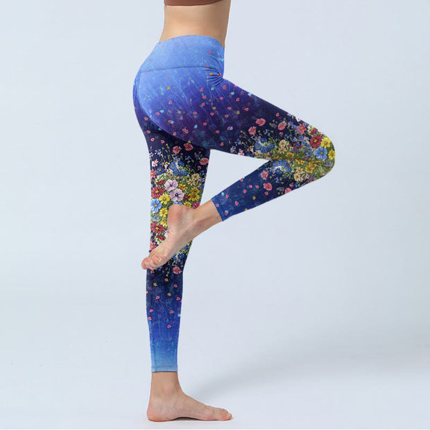 Buddha Stones Gradient Color Flower Pattern Print Gym Leggings Women's Yoga Pants
