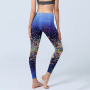 Buddha Stones Gradient Color Flower Pattern Print Gym Leggings Women's Yoga Pants