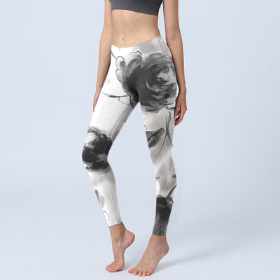 Buddha Stones Watercolor Rose Pattern Print Gym Leggings Women's Yoga Pants