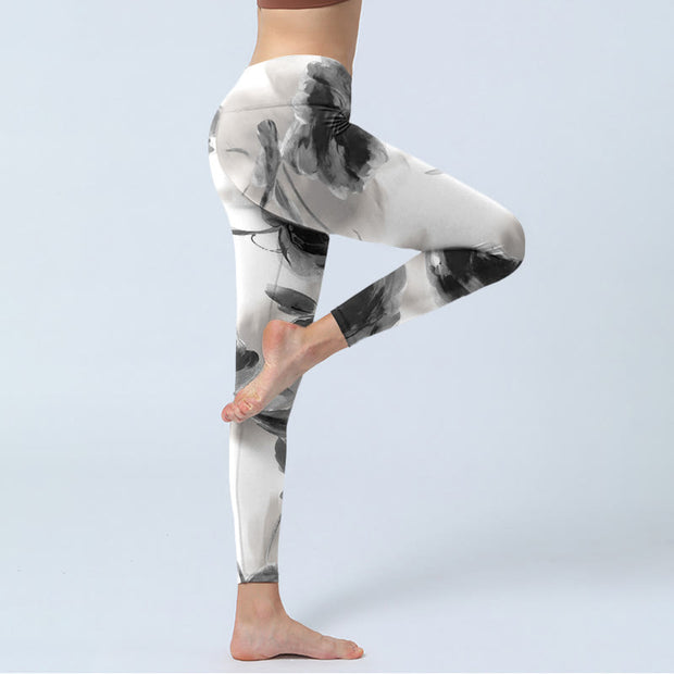 Buddha Stones Watercolor Rose Pattern Print Gym Leggings Women's Yoga Pants