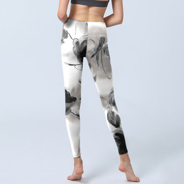 Buddha Stones Watercolor Rose Pattern Print Gym Leggings Women's Yoga Pants